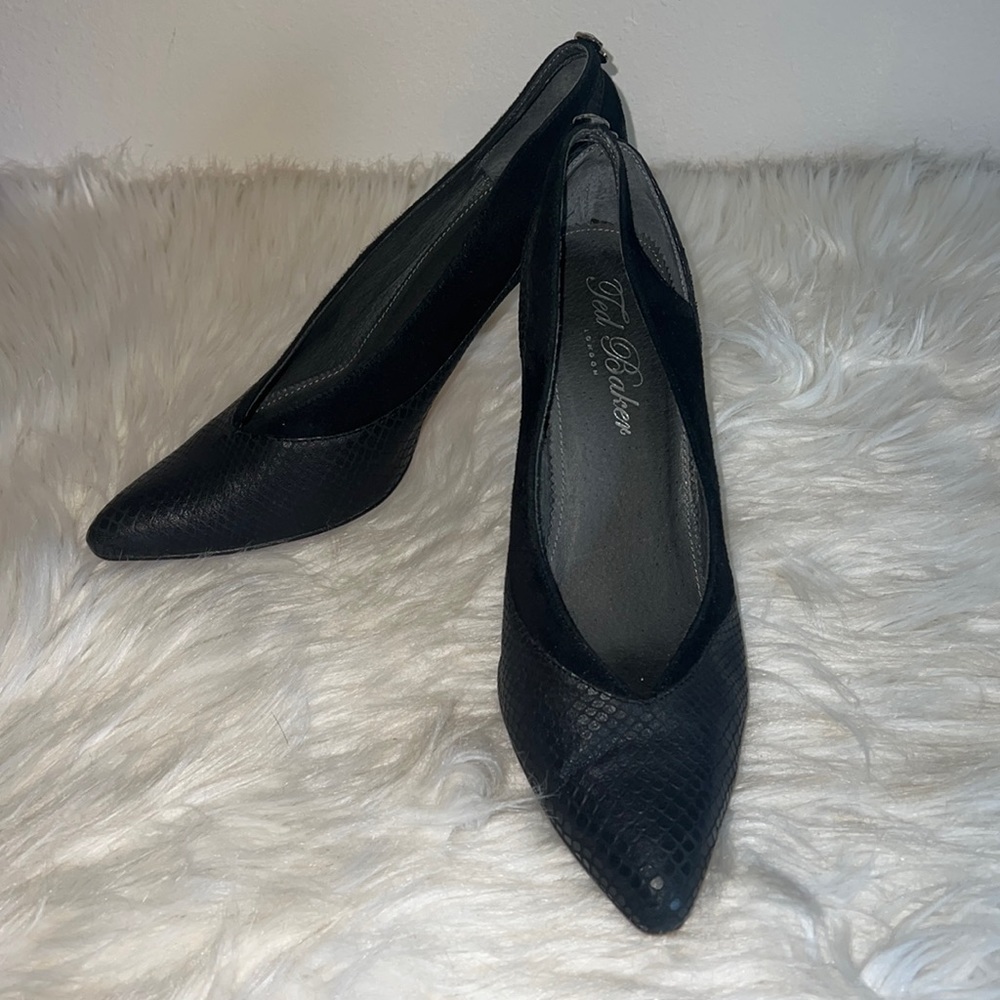 Ted Baker Black Snakeskin & Suede Slingback Heels Sz-10